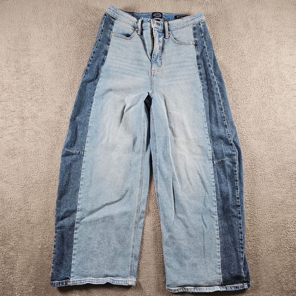Scoop Womens Baggy Barrel Two-Tone High Rise Jeans Size 8 Light Dark Wash